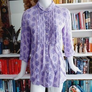 J.Jill Small Purple Linen Long Sleeve Top P4419